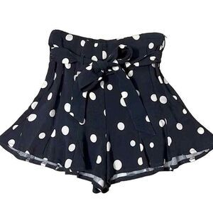 Zara Blue shorts woman  white polka dot flare shorts with belt size M boho
